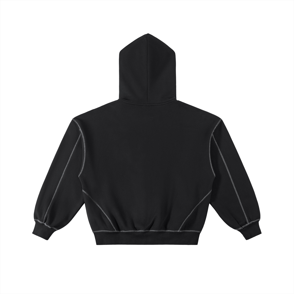 Contrast-Stitched Boxy Fleece Zip Hoodie - PB Ballers