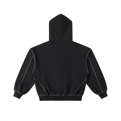Contrast-Stitched Boxy Fleece Zip Hoodie - PB Ballers