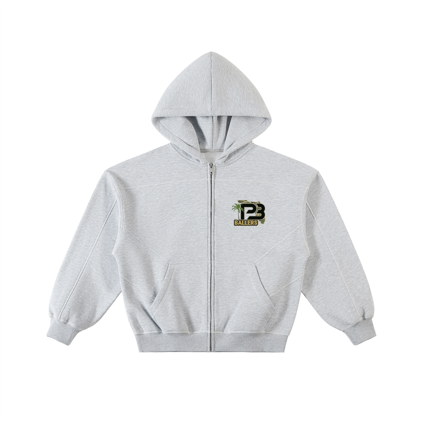 Contrast-Stitched Boxy Fleece Zip Hoodie - PB Ballers